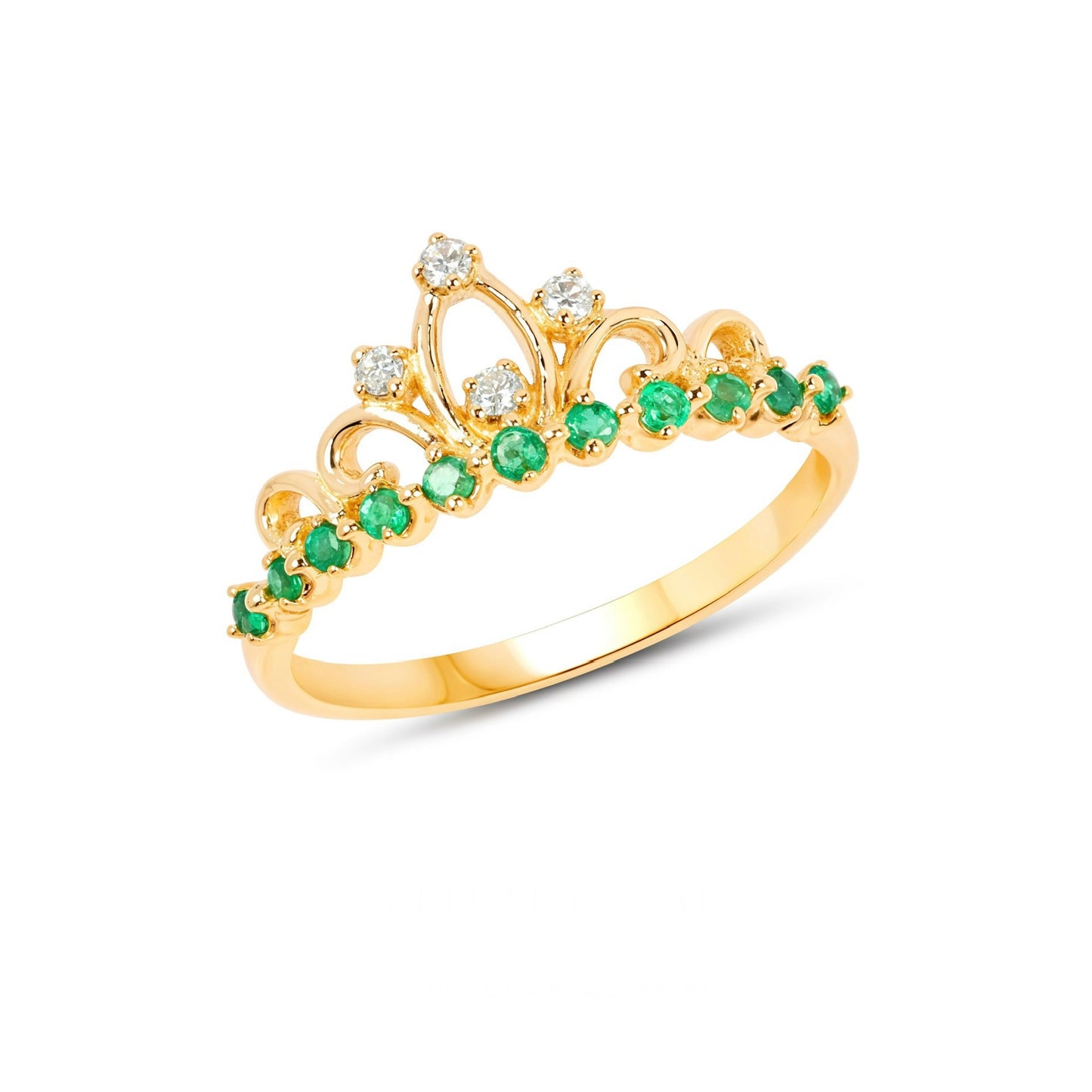 14K Yellow Gold Emerald and Diamond Crown Ring