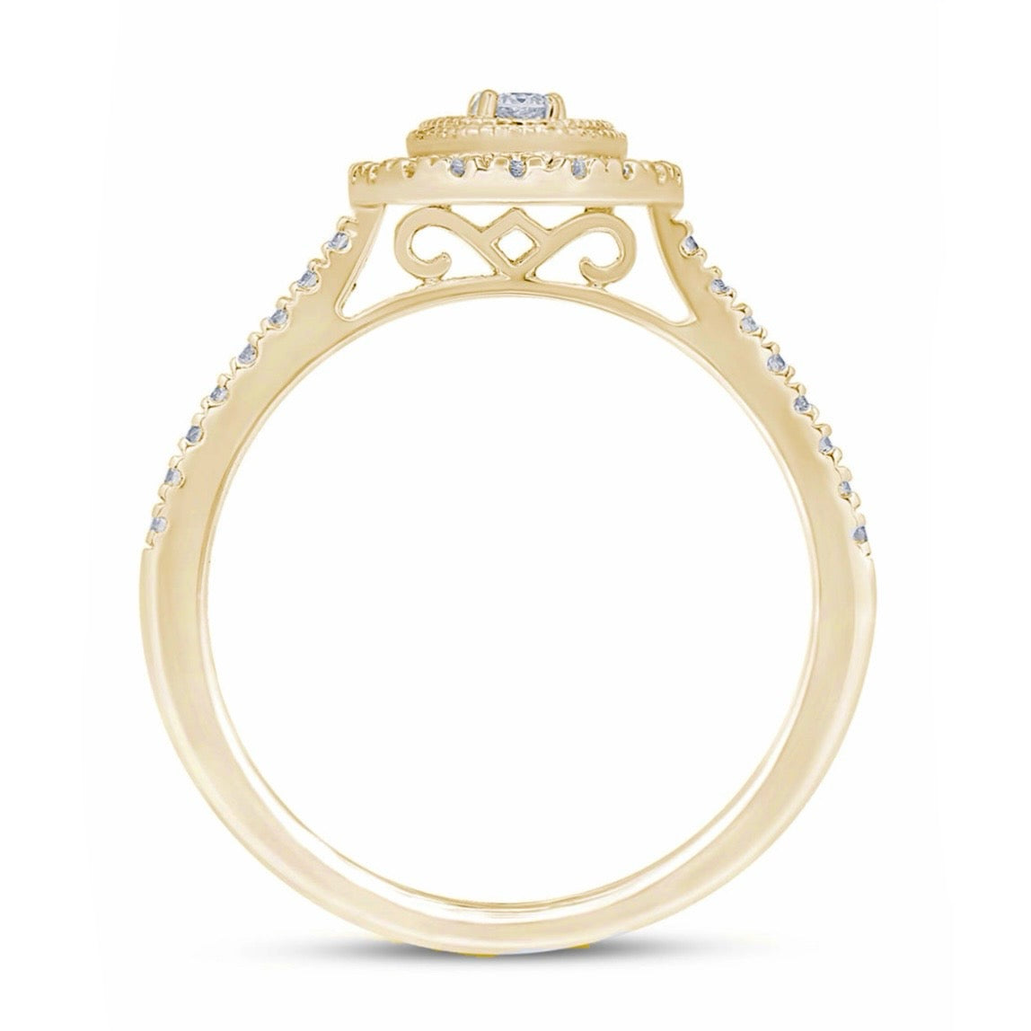 14K Yellow and White Gold Clustered Oval Diamond Ring