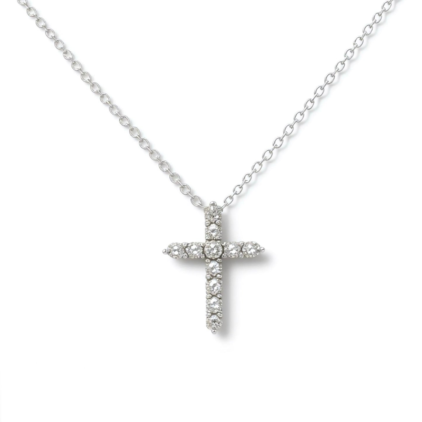 14K White Gold Diamond Cross Pendant Necklace