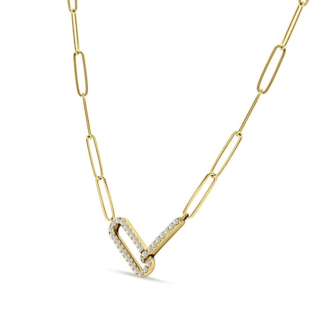 14K Yellow Gold Diamond Paperclip Fashion Necklace
