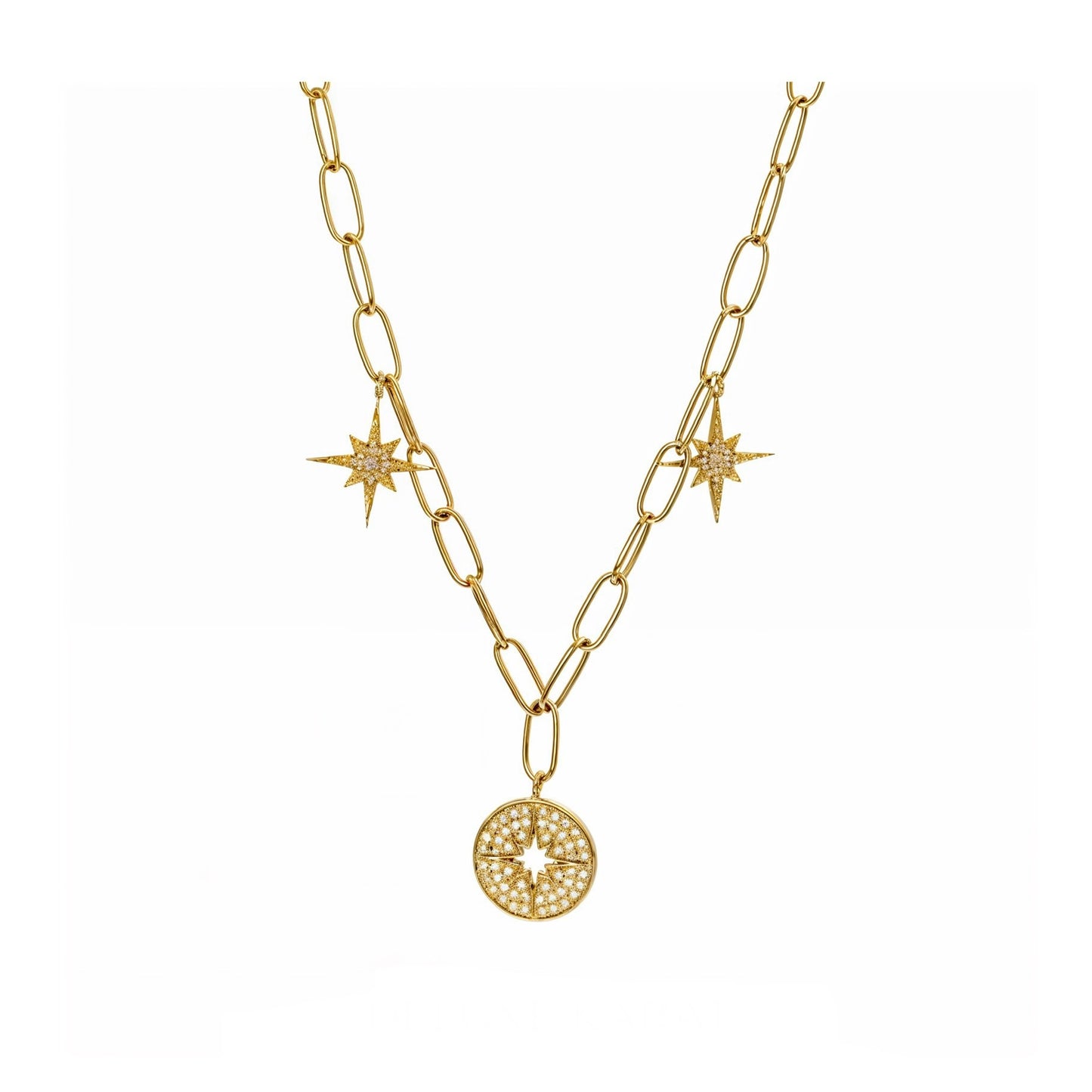 14K Yellow Gold Diamond Charm Paperclip Necklace