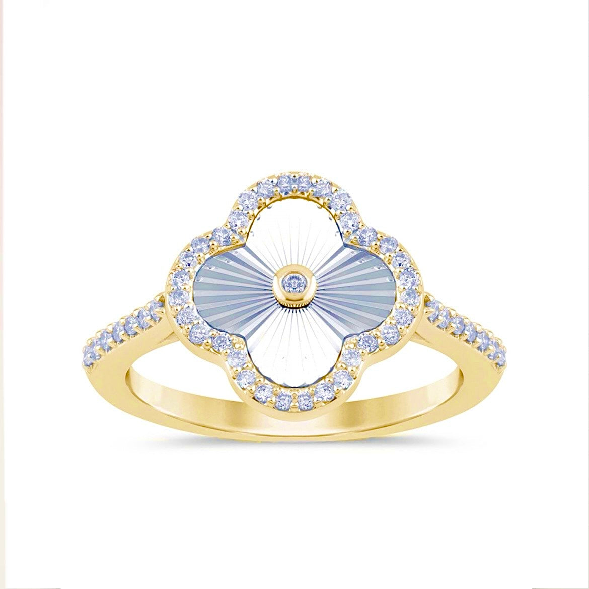 14K Yellow and White Gold Diamond Clover Ring