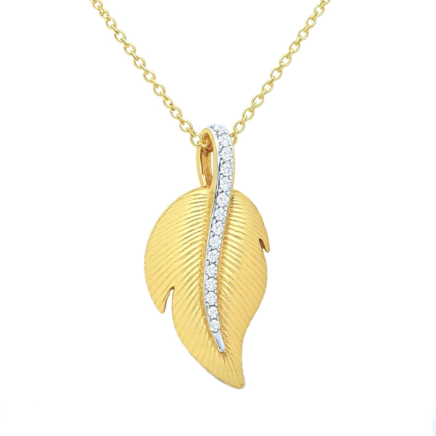 14K Yellow Gold Leaf Diamond Pendant Necklace