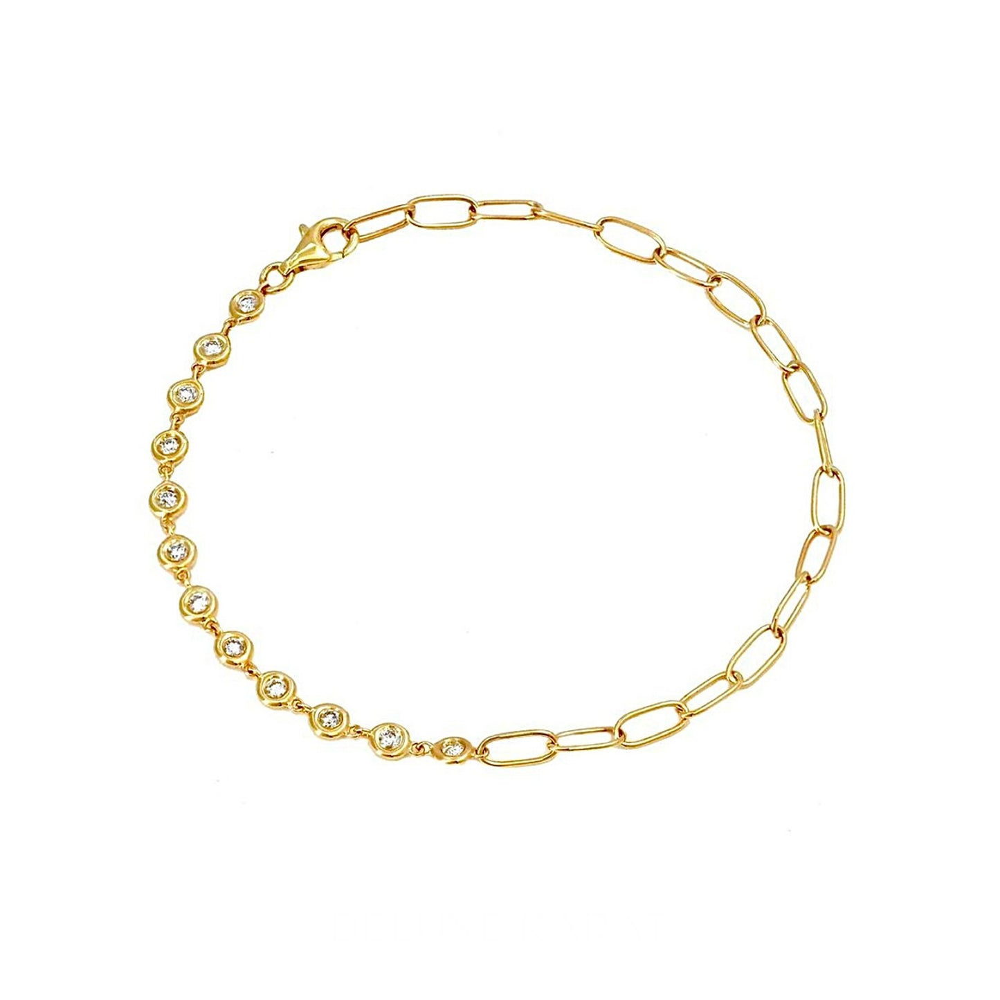 14K Yellow Gold Bezel Diamond Paperclip Bracelet