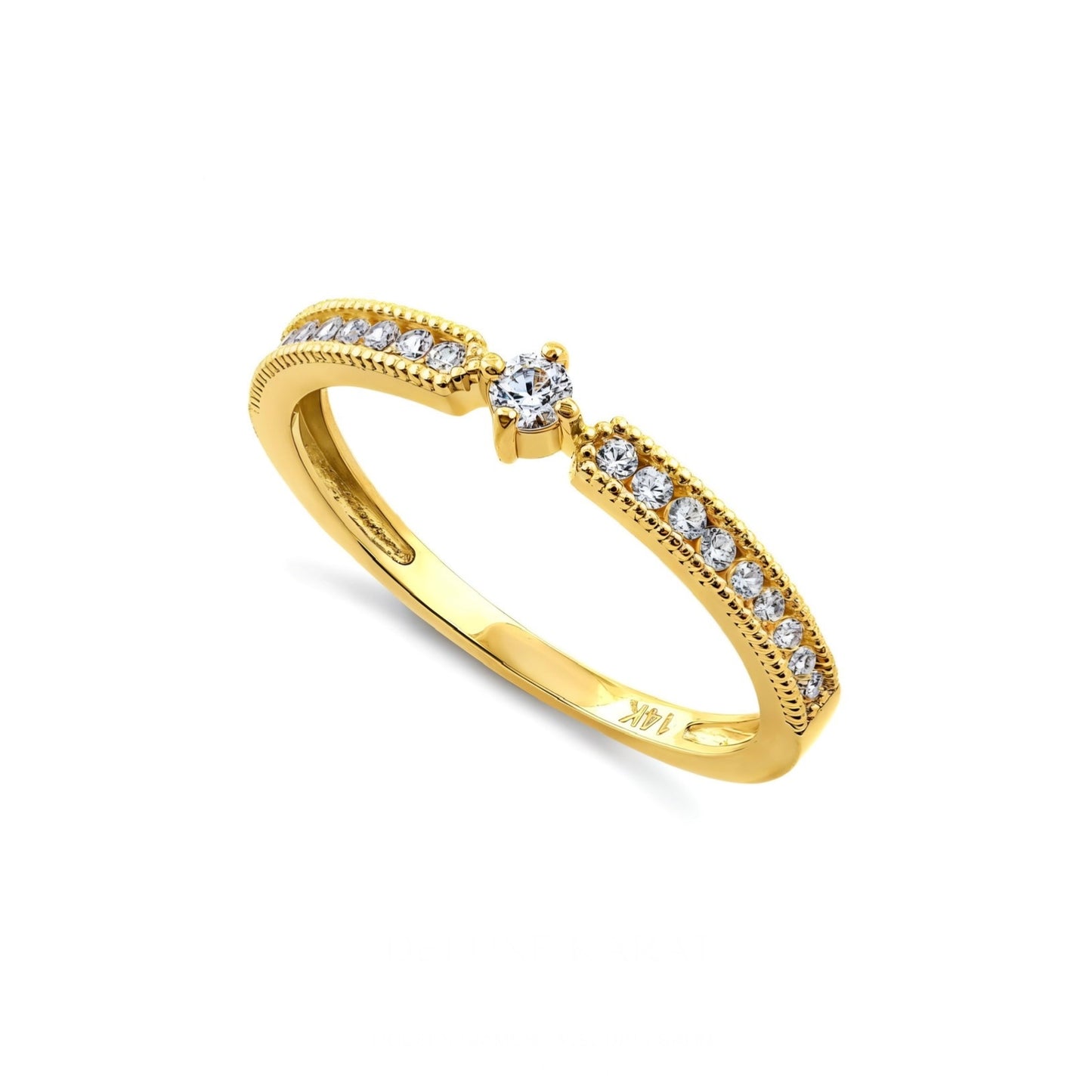 14K Yellow Gold Round Diamond Stackable Ring