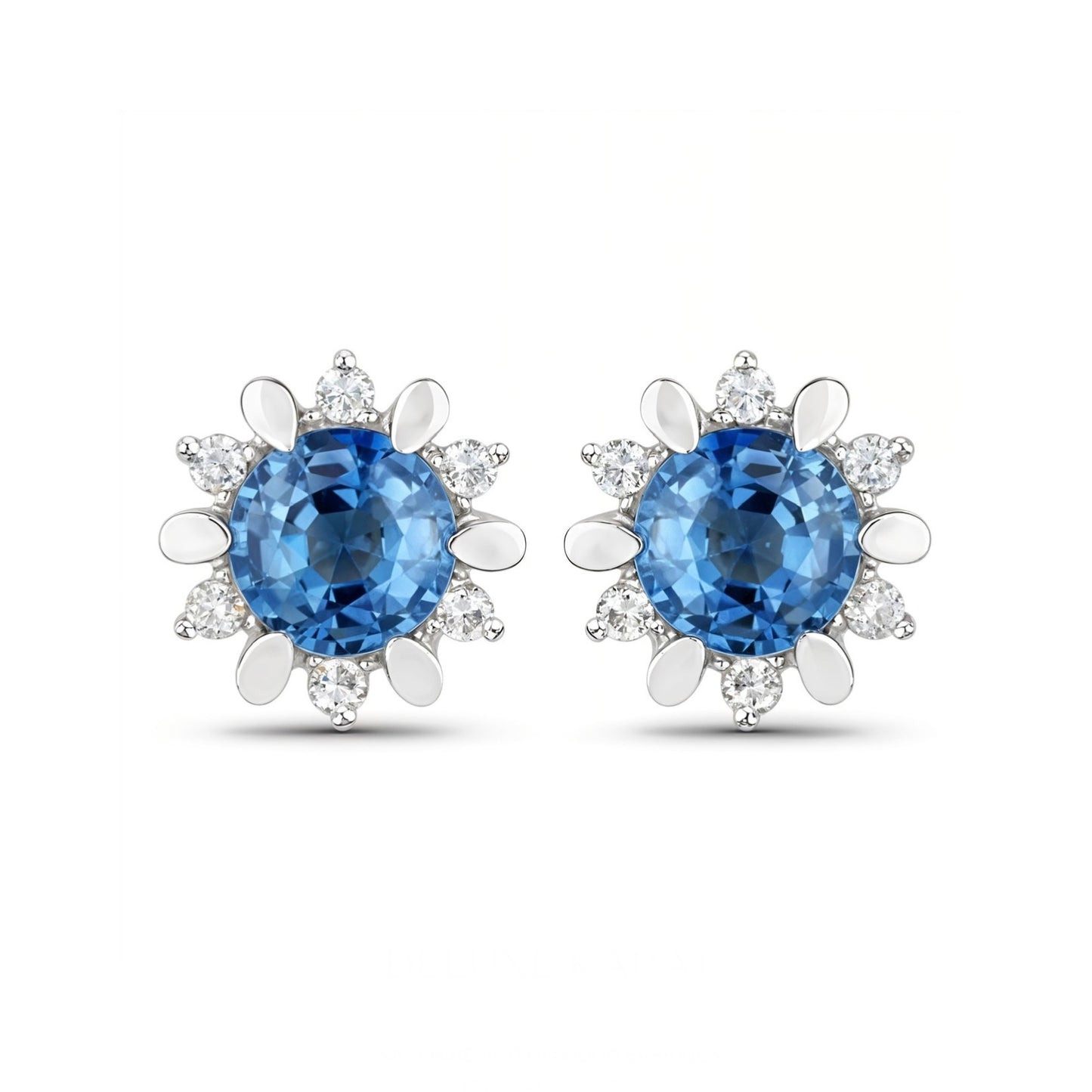 14K White Gold Halo Sapphire and Diamond Earrings