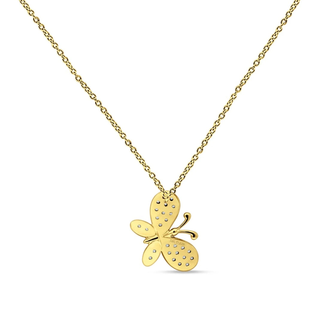 14K Yellow Gold Diamond Butterfly Fashion Necklace