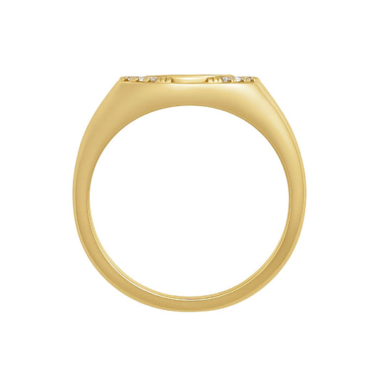 14K Yellow Gold Oval Engravable Diamond Signet Ring