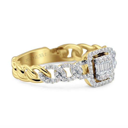 14K Yellow Gold Round and Baguette Twist Diamond Anniversary Ring
