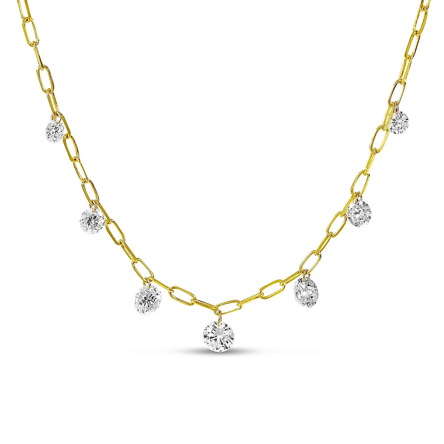 14K Yellow Gold Graduated Dashing Diamond Paperclip Necklace