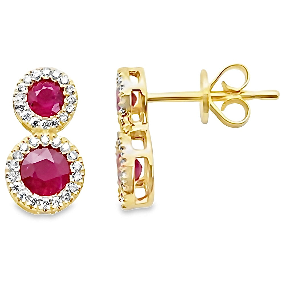 14K Yellow Gold Ruby and Diamond Halo Earrings