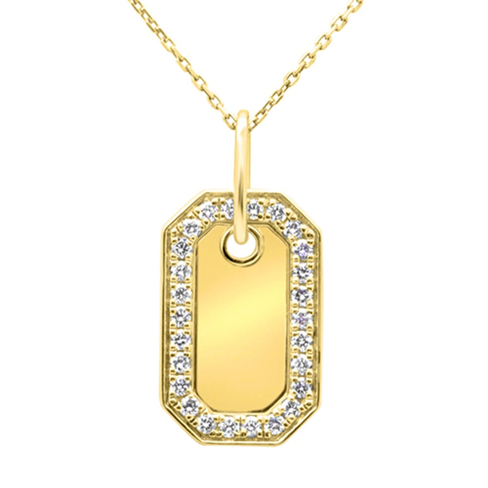 14K Yellow Gold Diamond Dog Tag Pendant Necklace