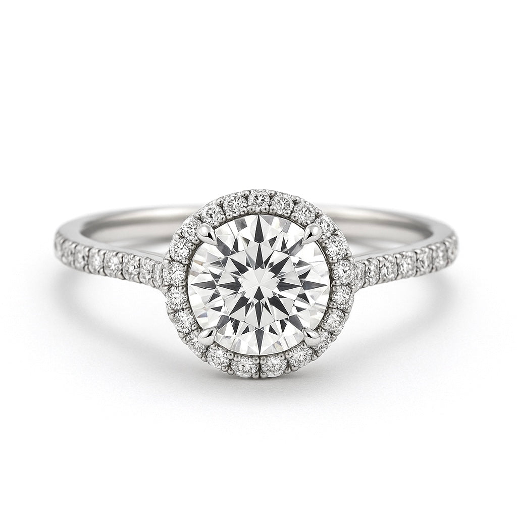 2.00 Ct. 14K White Gold Certified Round Halo Diamond Engagement Ring