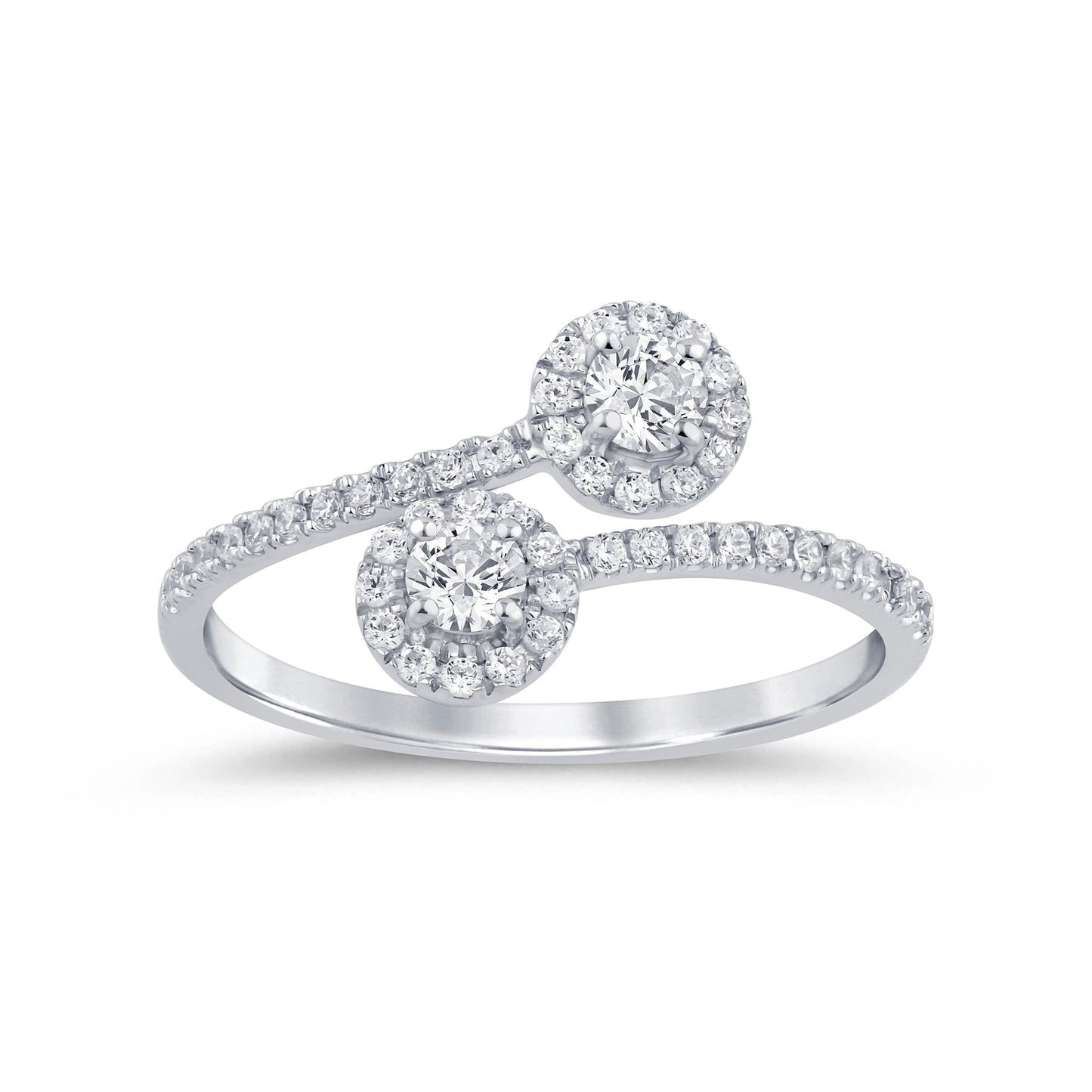 14K White Gold Halo Diamond Bypass Ring