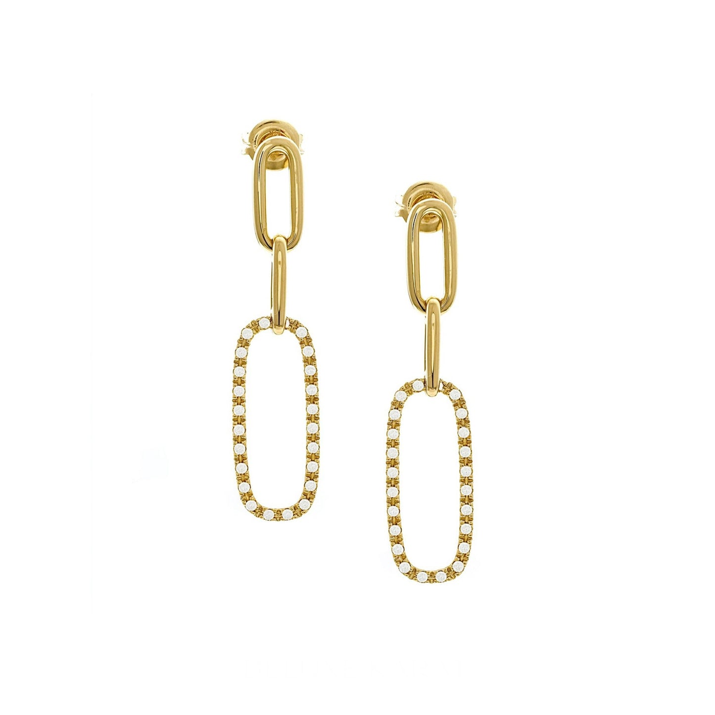 14K Yellow Gold Large Paperclip Diamond Dangle Earrings