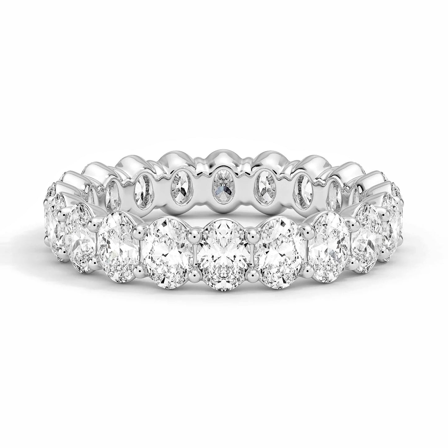 14K White Gold Oval Diamond Eternity Wedding Ring