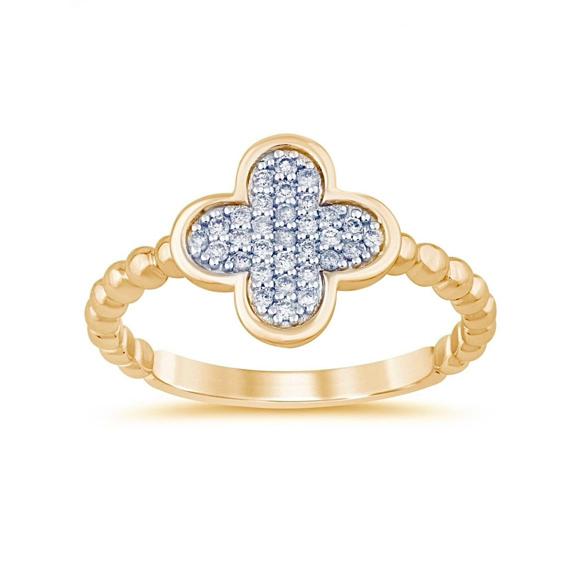 14K Yellow Gold Clustered Diamond Clover Ring