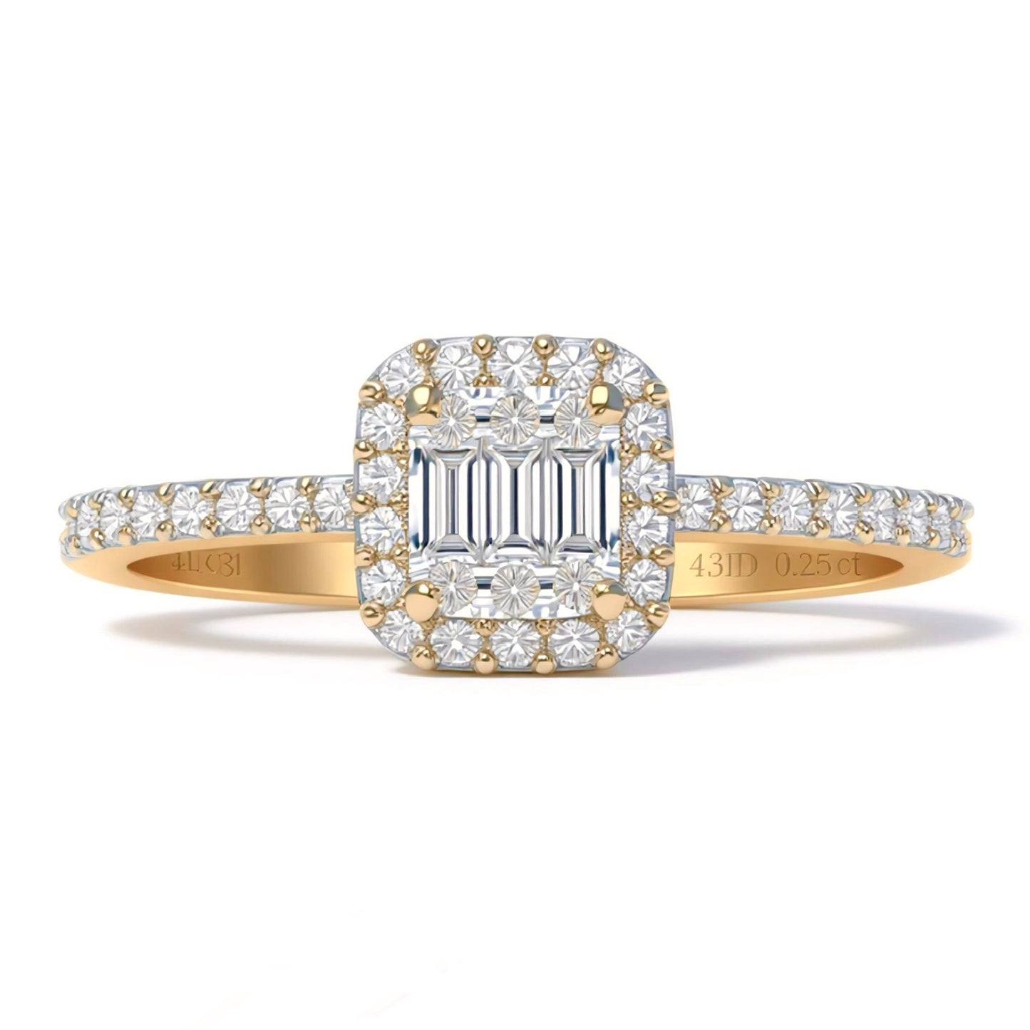 14K Yellow Gold Round and Baguette Diamond Anniversary Ring