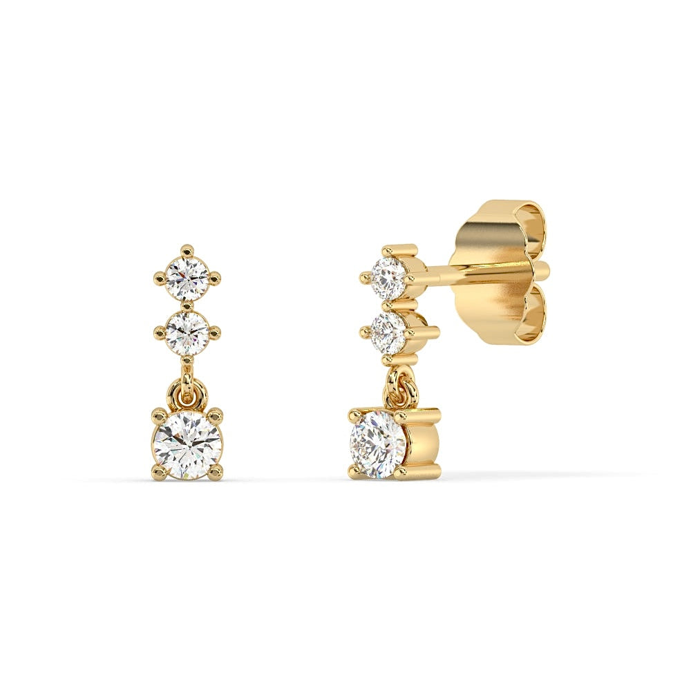 14K Yellow Gold Three Stone Diamond Dangle Earrings