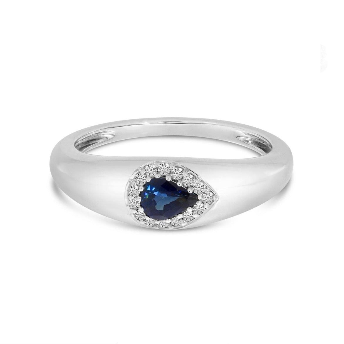 14K White Gold Pear Sapphire and Diamond East to West Band