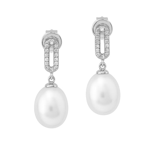 14K Gold Pearl and Diamond Drop Earrings