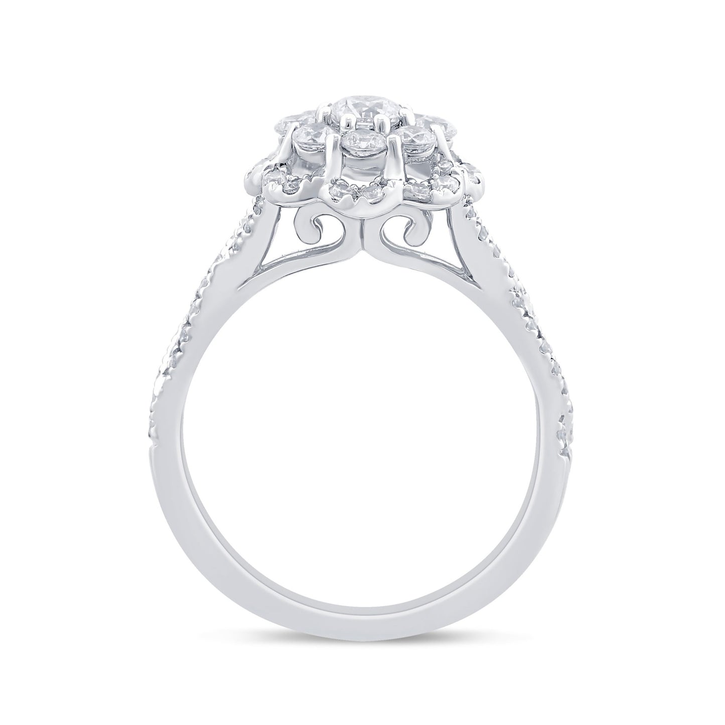 14K White Gold Clustered Diamond Filigree Ring
