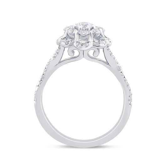 14K White Gold Clustered Diamond Filigree Ring