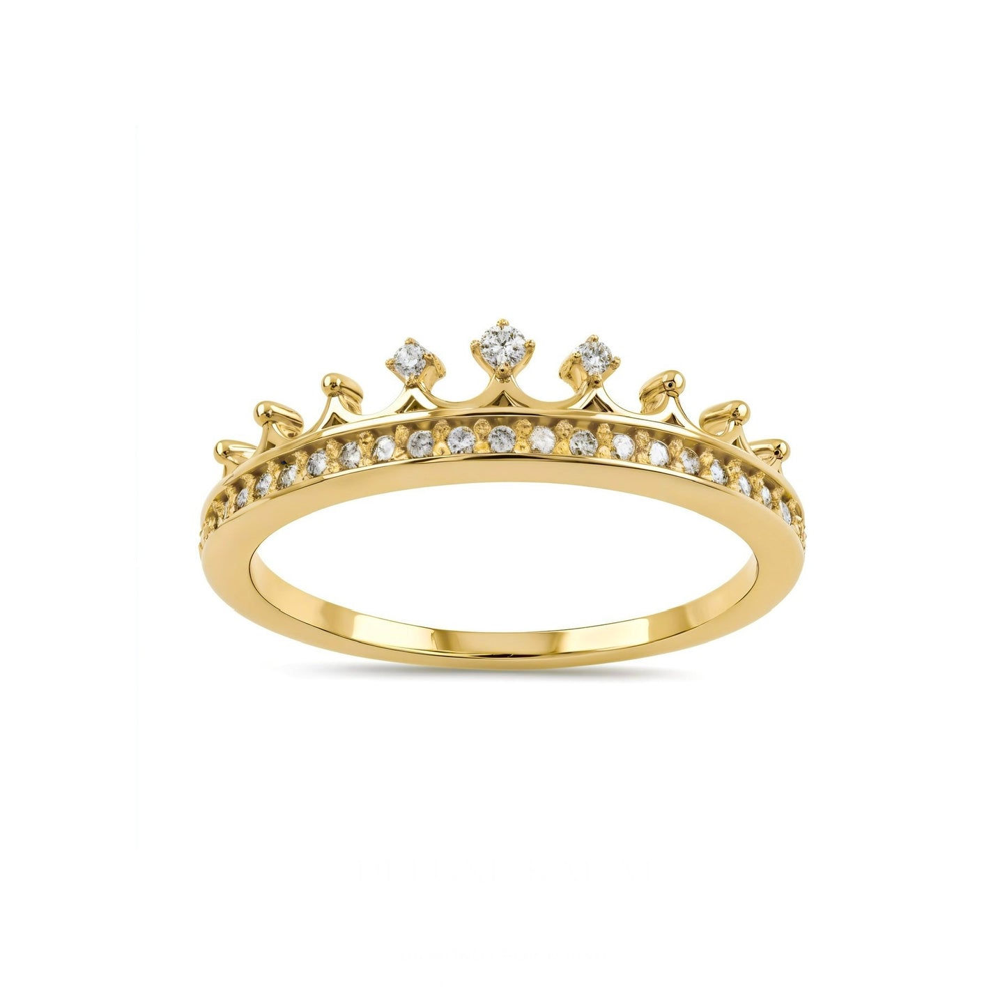 14K Yellow Gold Diamond Princess Crown Ring