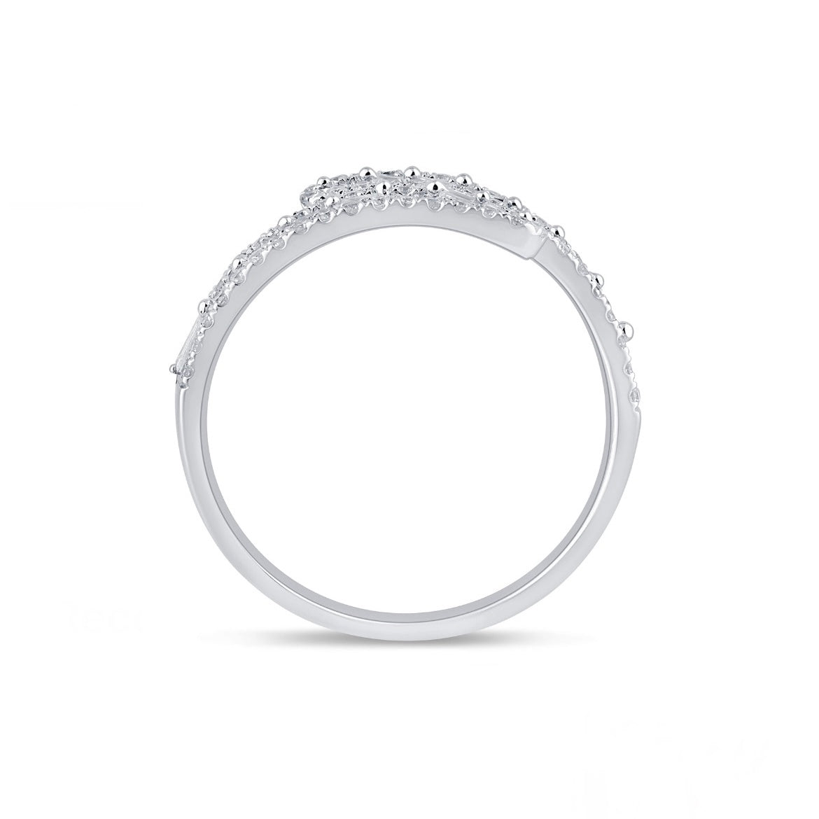 14K White Gold Round and Baguette Diamond Bypass Ring