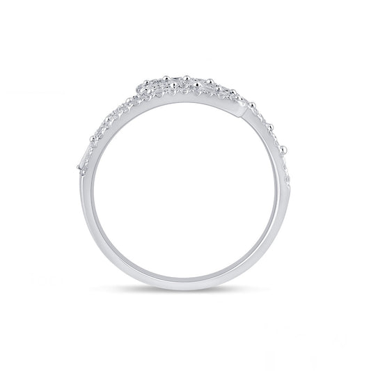 14K White Gold Round and Baguette Diamond Bypass Ring