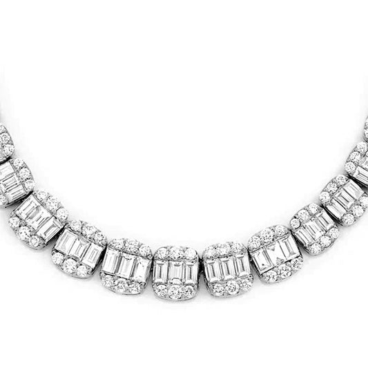 05.95 Cttw. 14K White Gold Round and Baguette Diamond Tennis Necklace