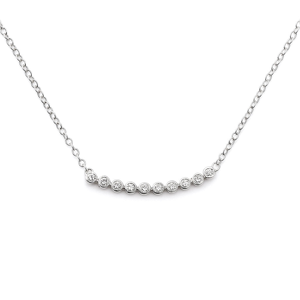 14K White Gold Bezel Set Diamond Smile Necklace