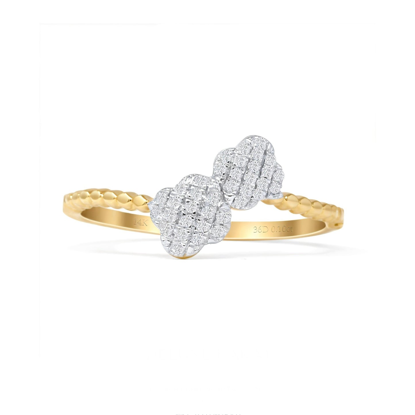 14K Yellow Gold Diamond Clover Beaded Ring