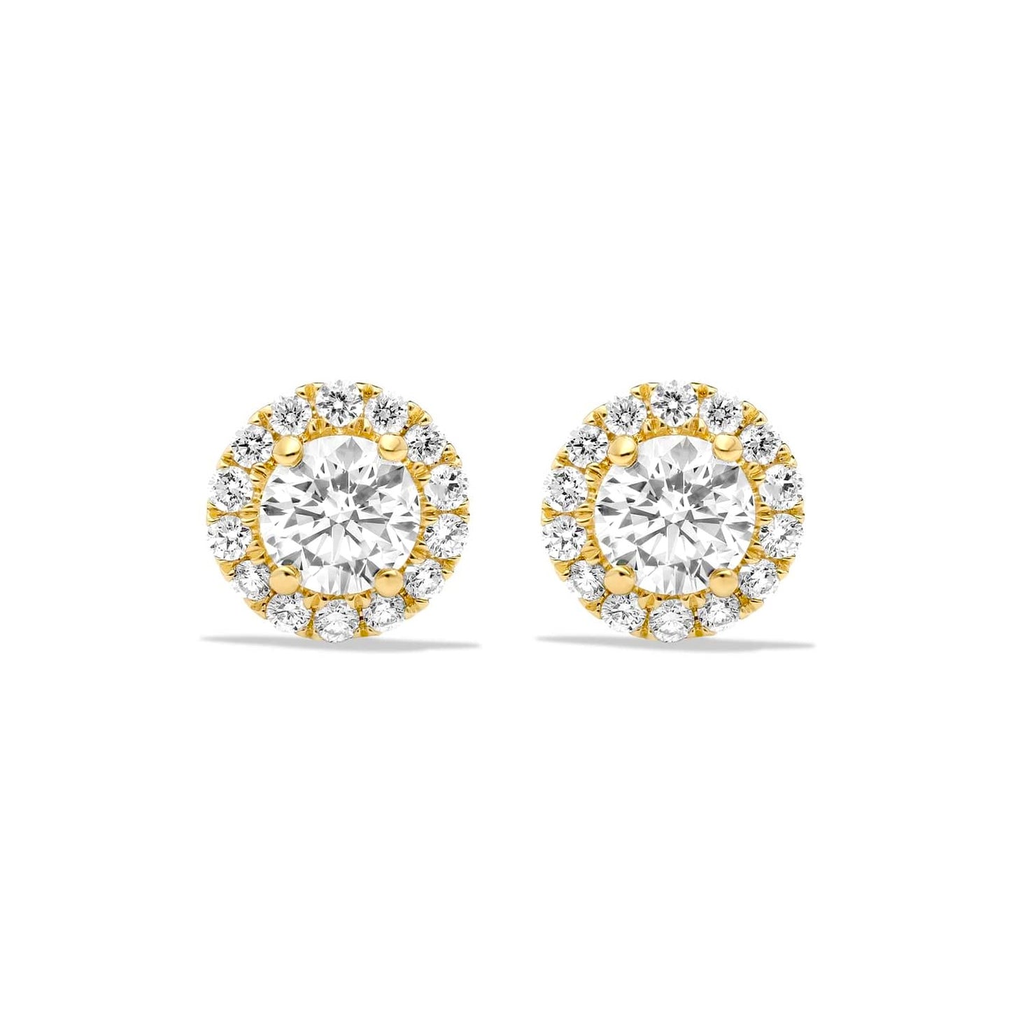 18K Yellow Gold Round Halo Diamond Stud Earrings