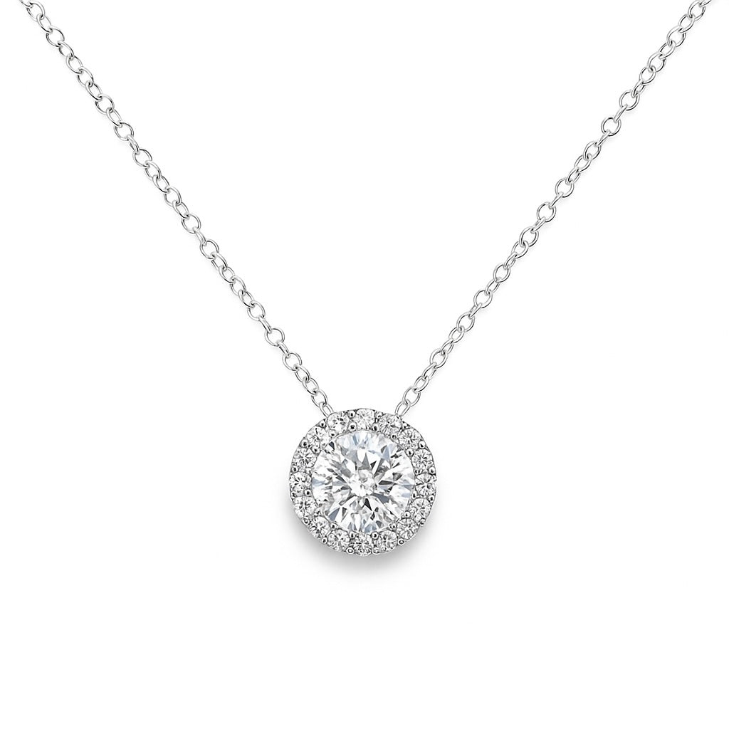 14K White Gold Halo Diamond Necklace