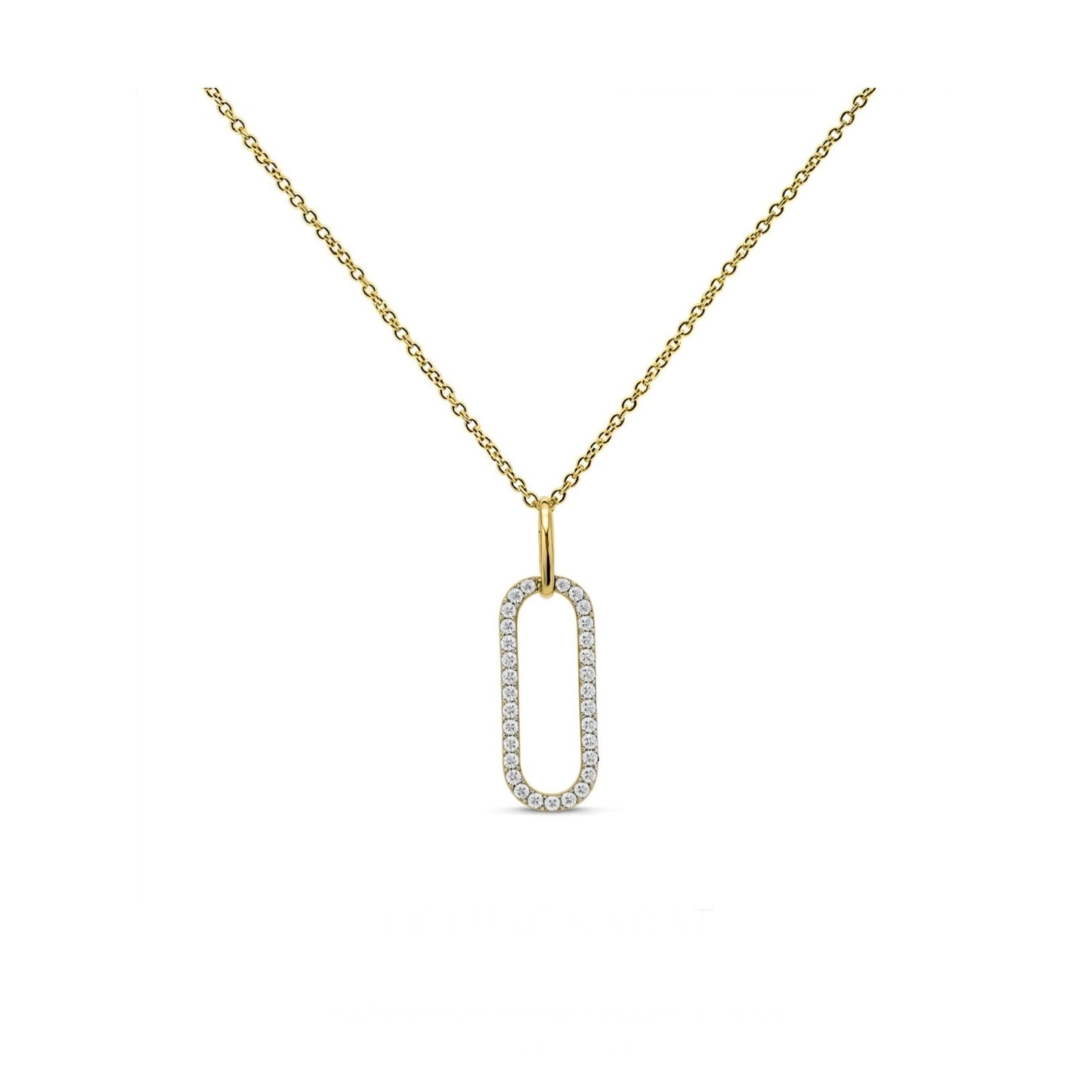 14K Yellow Gold Diamond Oval Paperclip Necklace