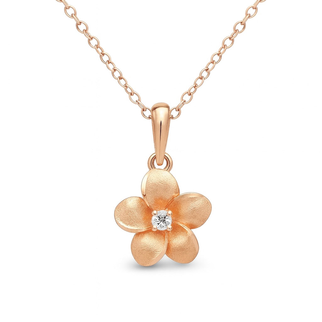 14K Rose Gold Floral Diamond Pendant Necklace