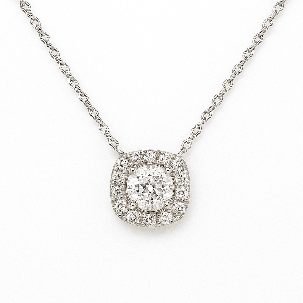 0.25 Cttw. 18K White Gold Pave Halo Diamond Pendant Necklace