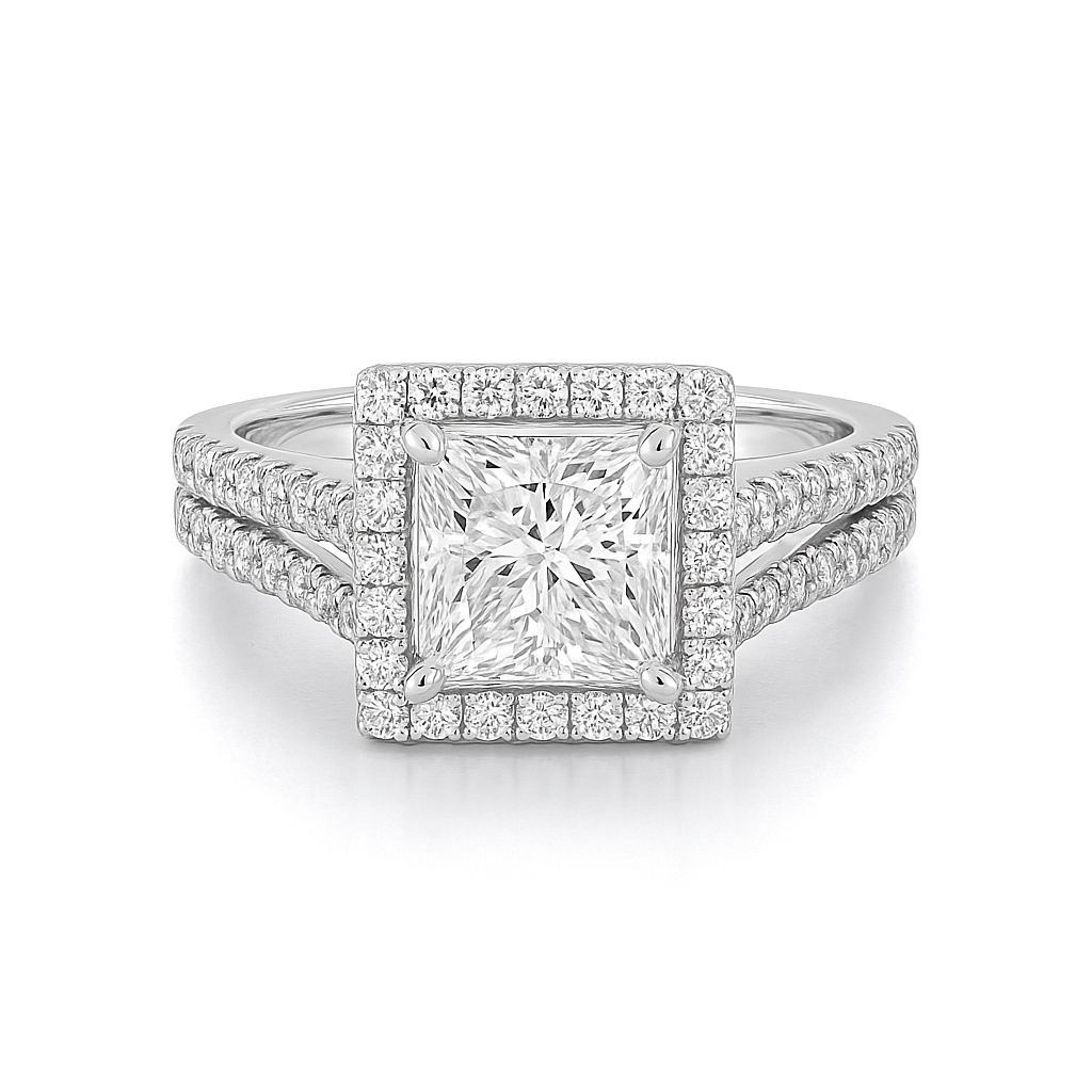 1.00 Ct. 14K White Gold Halo Diamond Engagement Ring