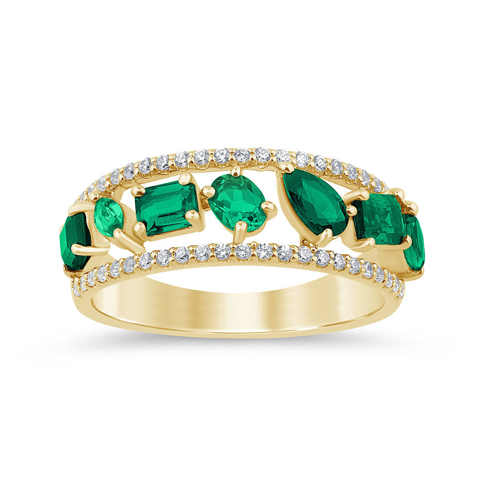 14K Yellow Gold Diamond &
Emerald Gemstone Ring