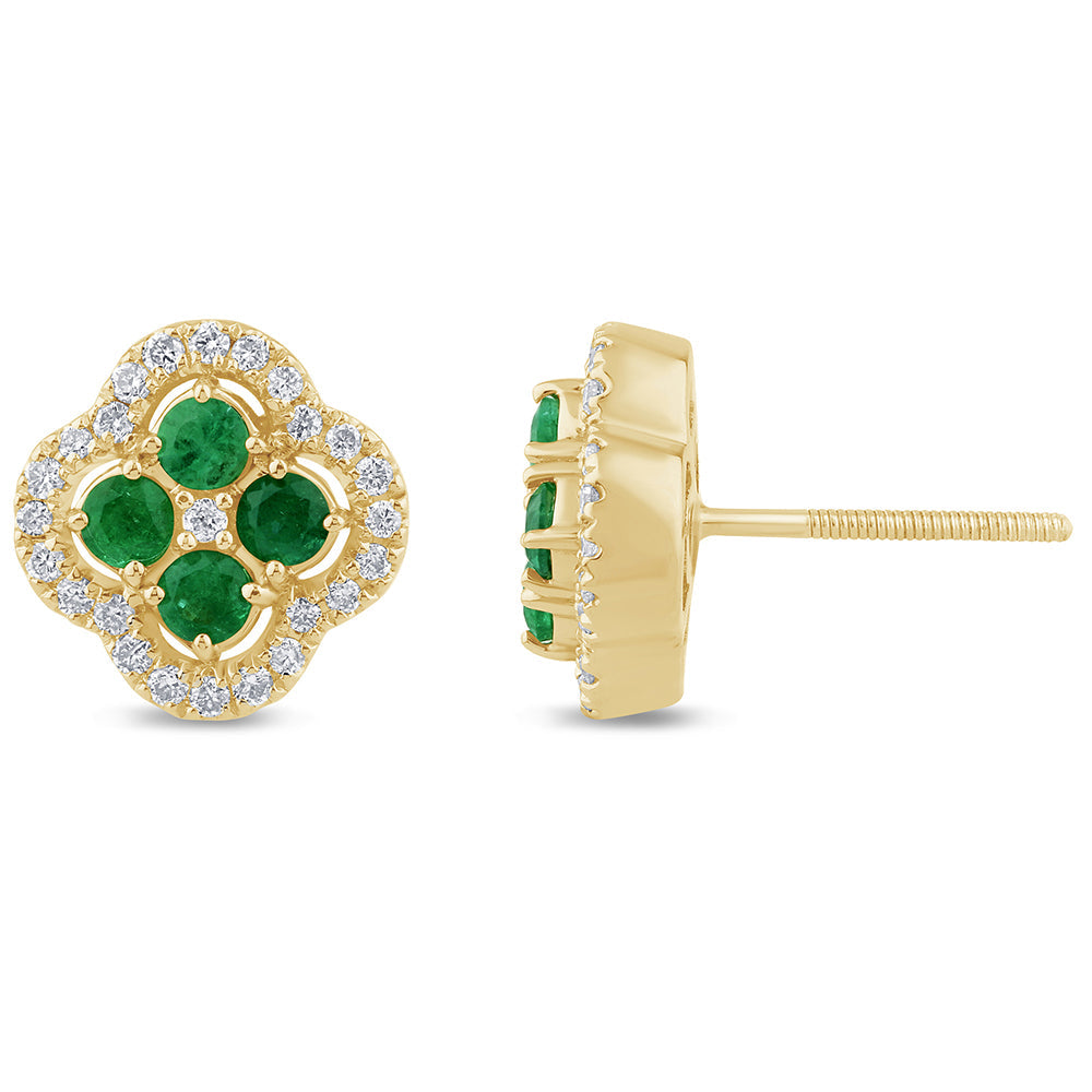 14K Yellow Gold Emerald and Diamond Earrings