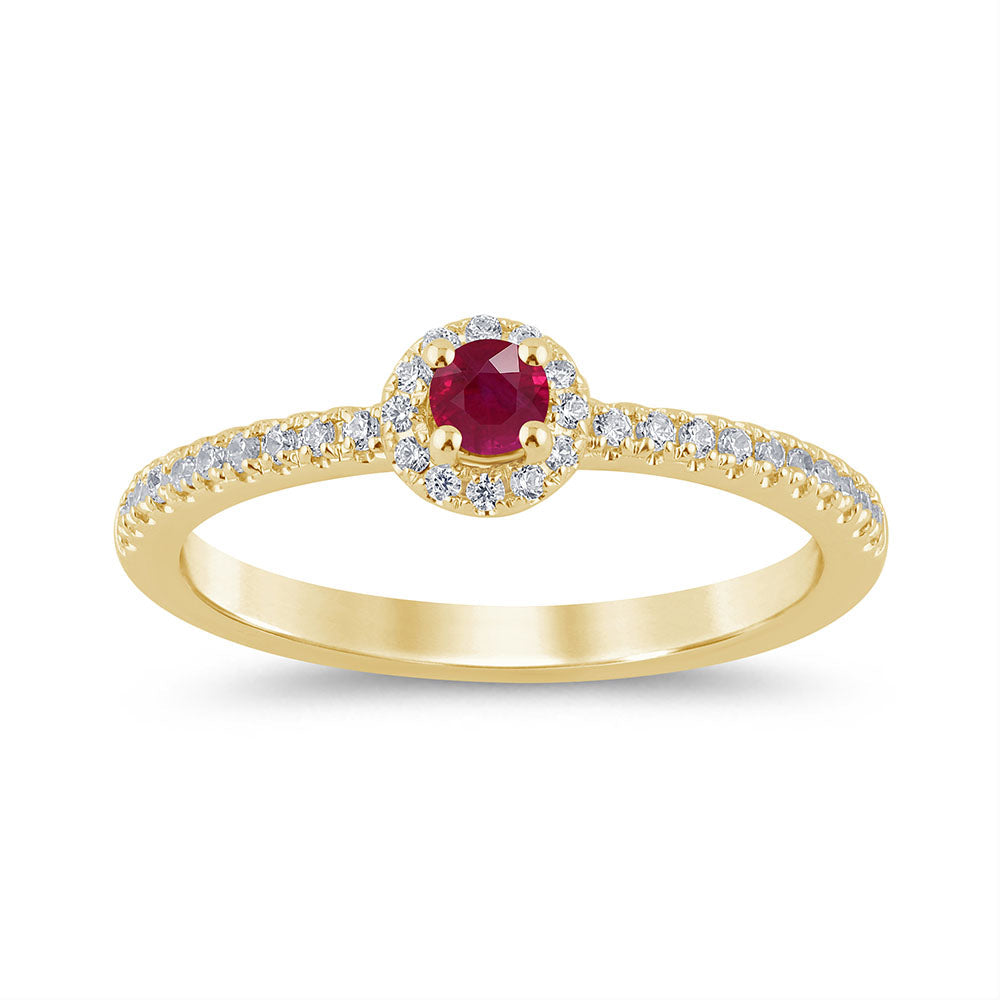 14K Yellow Gold Round Ruby and Diamond Ring