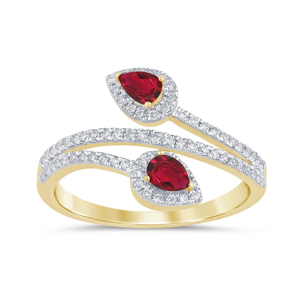 14K Yellow Gold Ruby and Diamond Bypass Ring