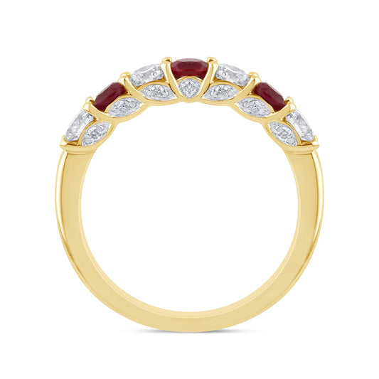 14K Yellow Gold Seven Stone Ruby and Diamond Ring