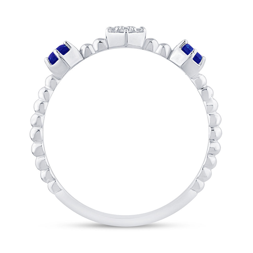 14K White Gold Sapphire and Diamond Beaded Ring