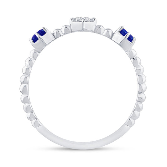 14K White Gold Sapphire and Diamond Beaded Ring