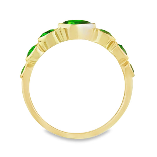 14K Yellow Gold Seven Stone Emerald Ring