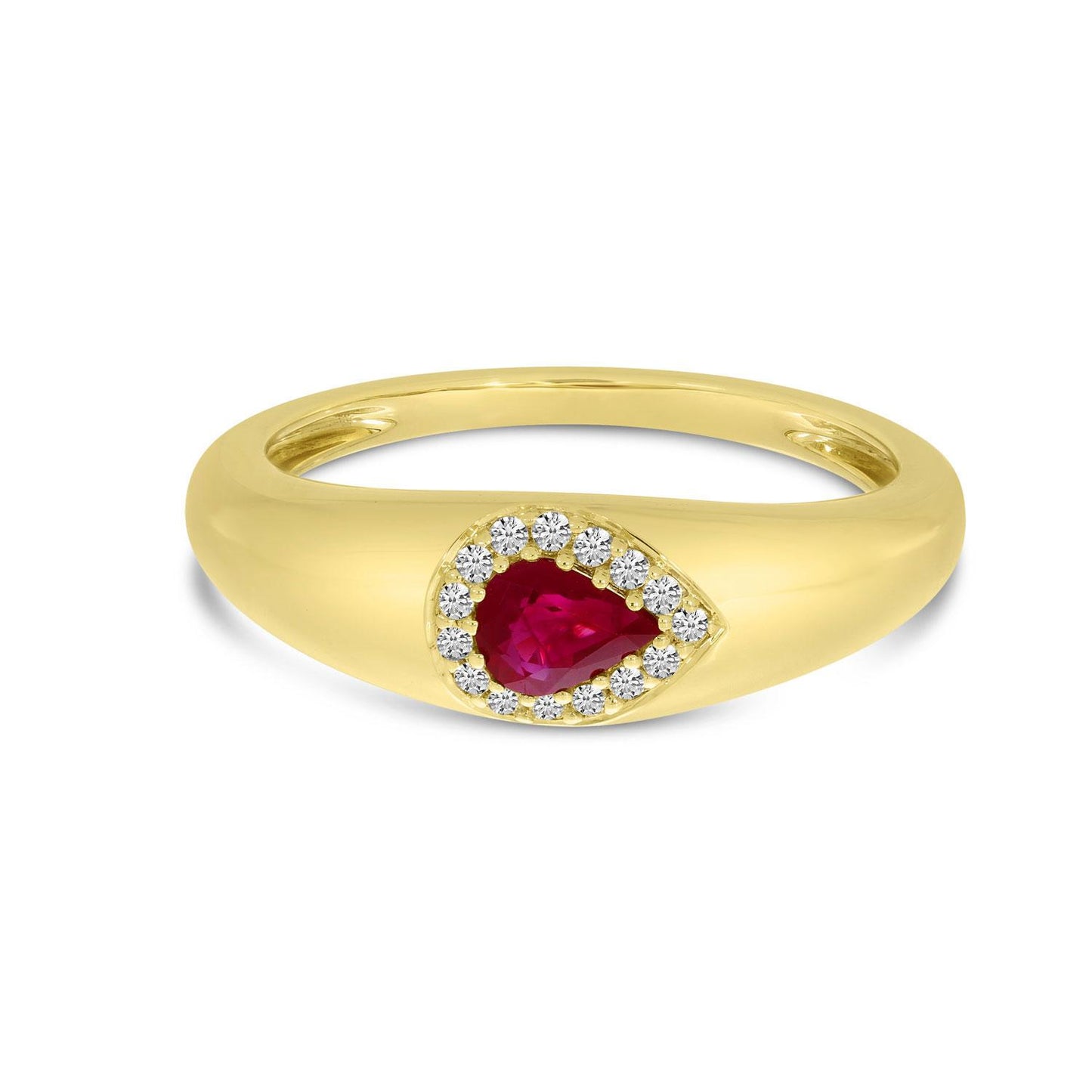 14K Yellow Gold Pear Ruby and Diamond East to West Ring