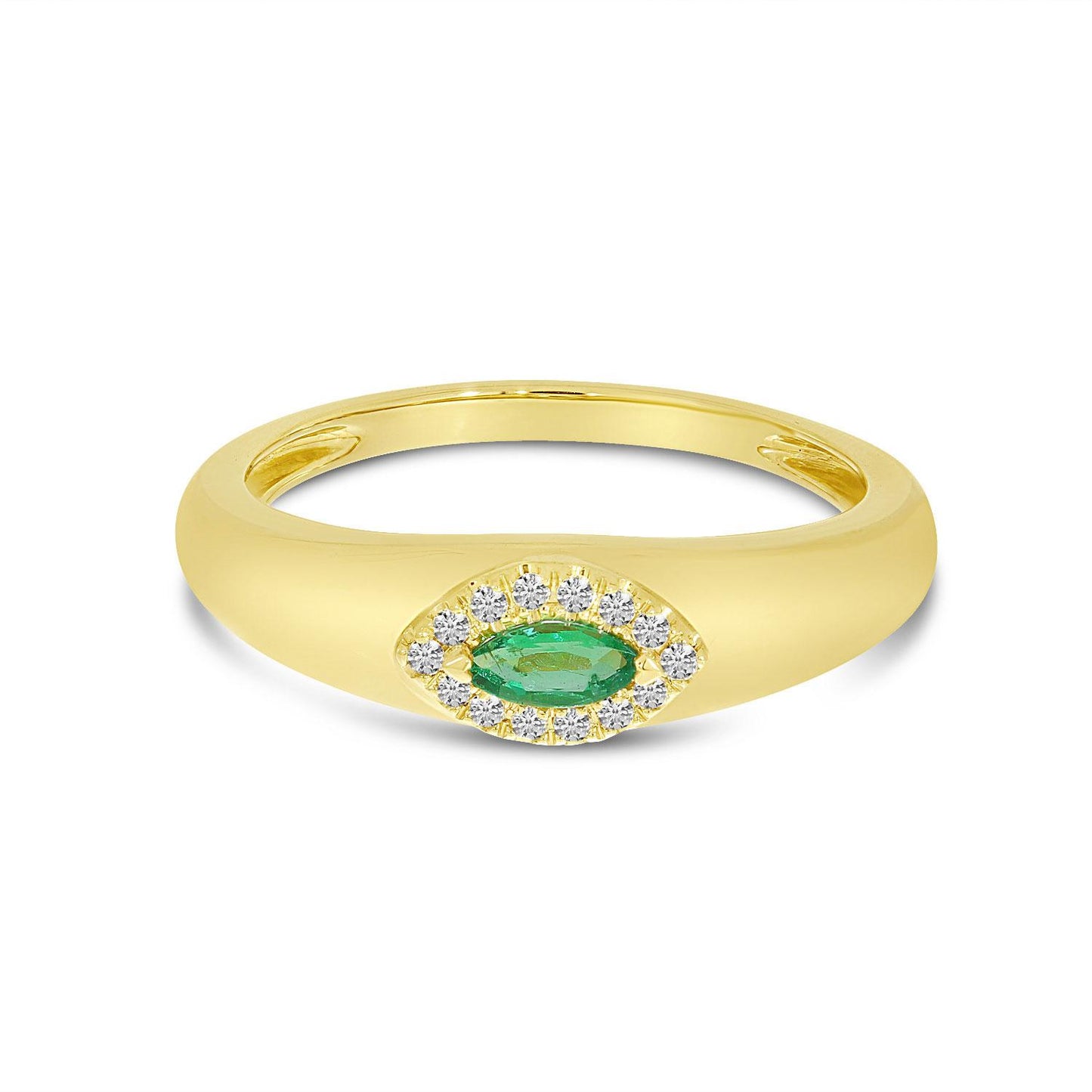 14K Yellow Gold Marquise Emerald and Diamond East West Ring