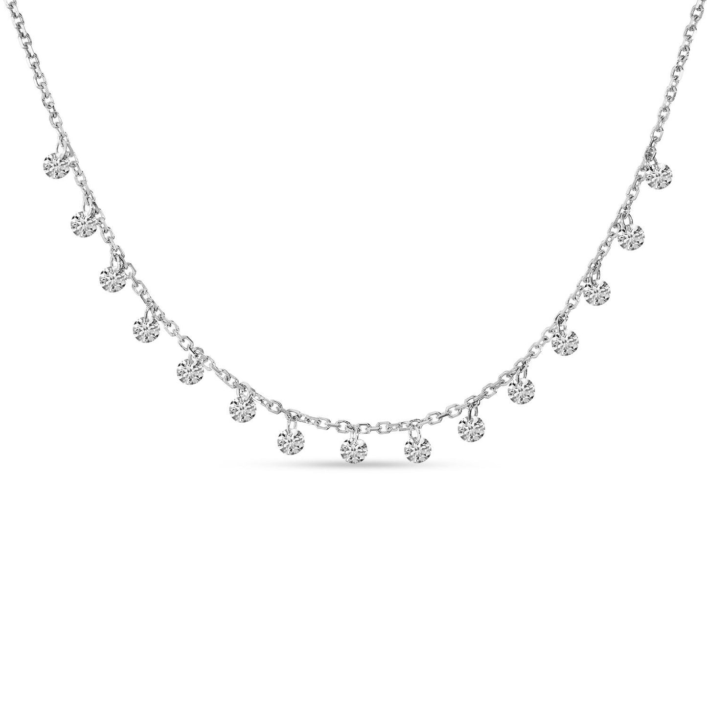 14K White Gold Dashing Diamond 15 Pierced Diamond Necklace